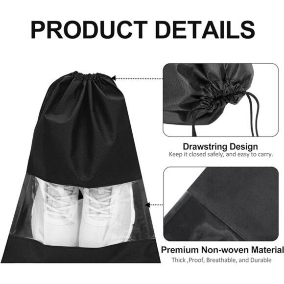 12PCS Shoe Bags for Travel - Large Dustproof Drawstring Shoes Packing Organizers - Picture 4 of 8